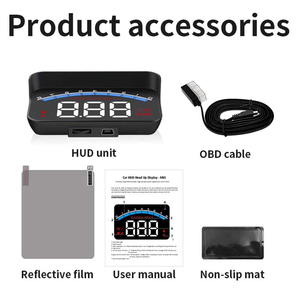 M6S OBD HUD Car Head Up Display Digital Windshield Projector Speedometer on Car Glass Auto Accessories On-board Computer OBD2