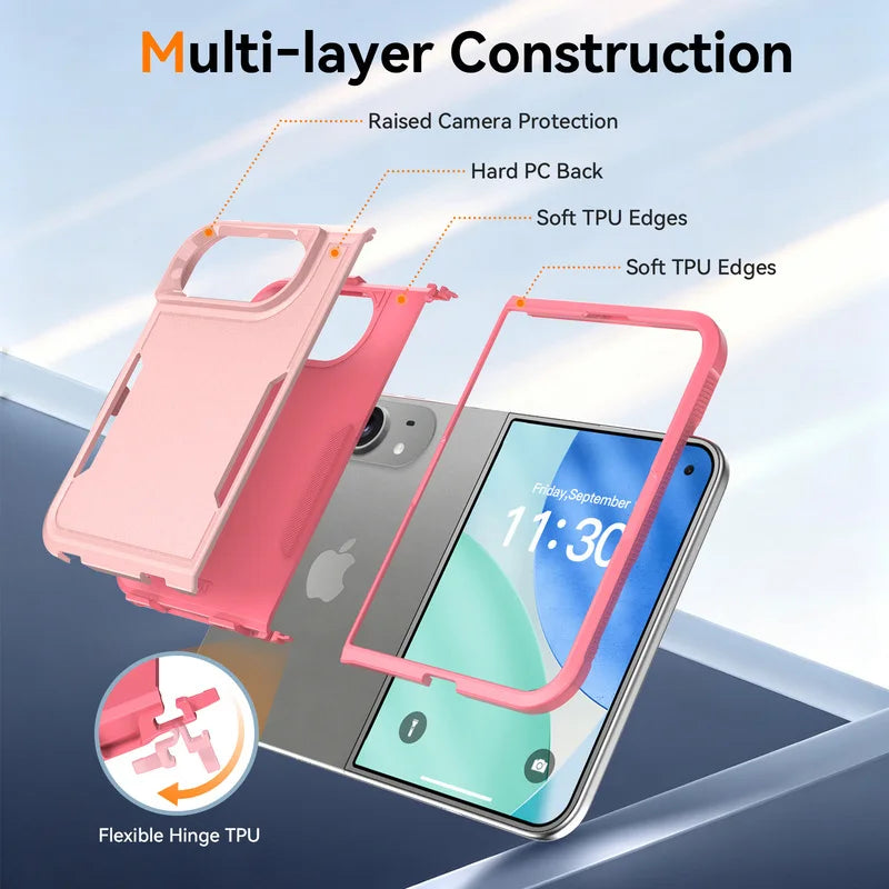High Quality Armored Skin Feel Phone Case For IPhone Duo, Sturdy Folding Dual Screen All-around Anti Drop Protection Back Cover