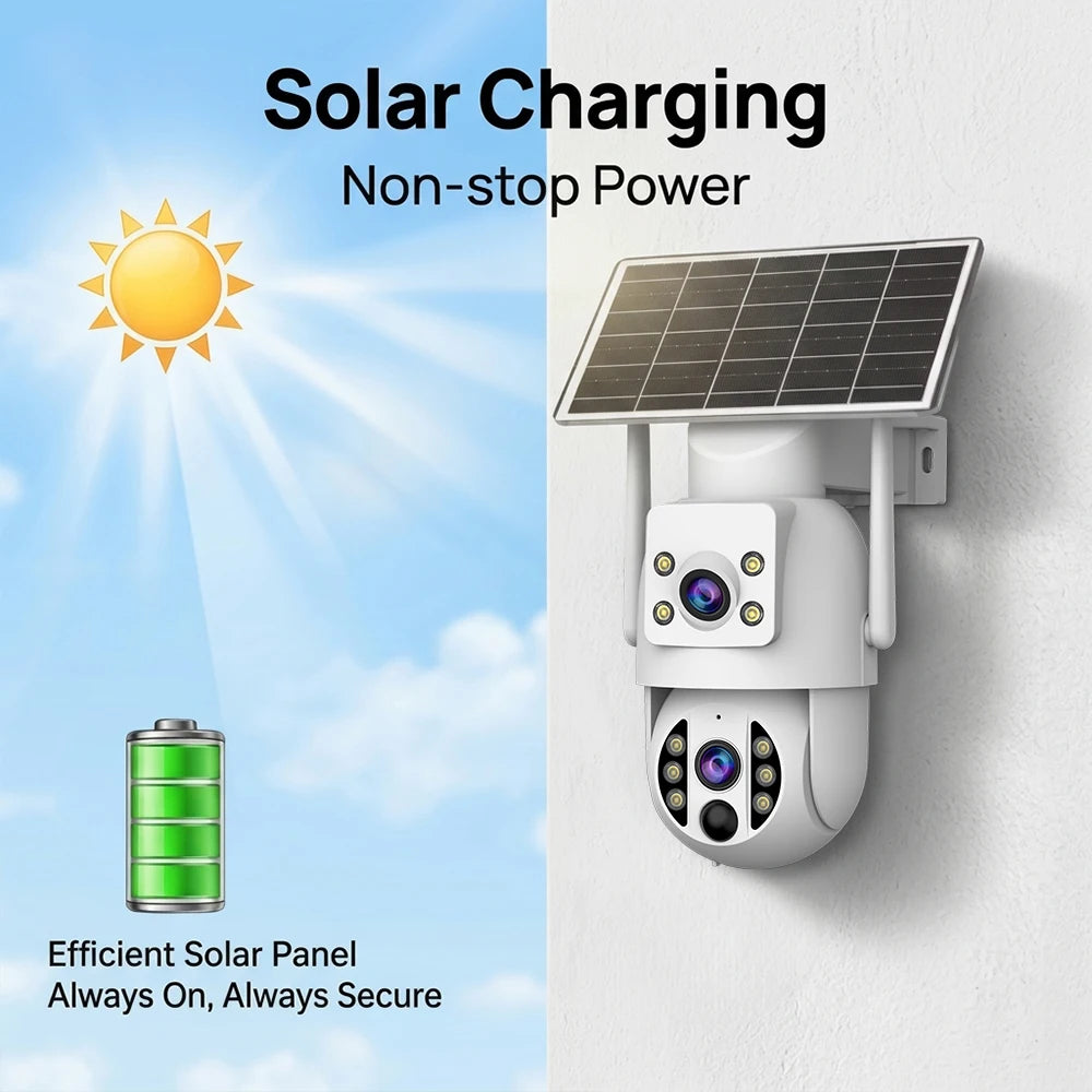 JOOAN 8MP WiFi Solar Camera Outdoor CCTV Surveillance Camera With Solar Panel Dual Lens PTZ Night Vision Scurity Protection