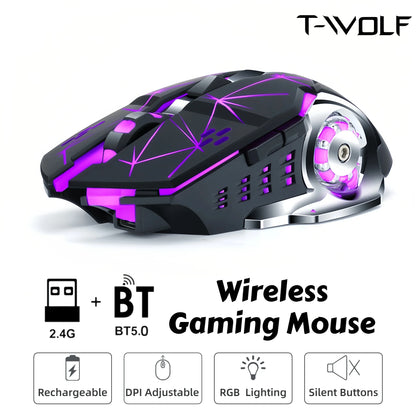 Wireless Gaming Mouse Bluetooth 2.4G Dual Mode RGB Silent Rechargeable Back to School Ergonomic 2400DPI Mice for MacBook Laptop Student