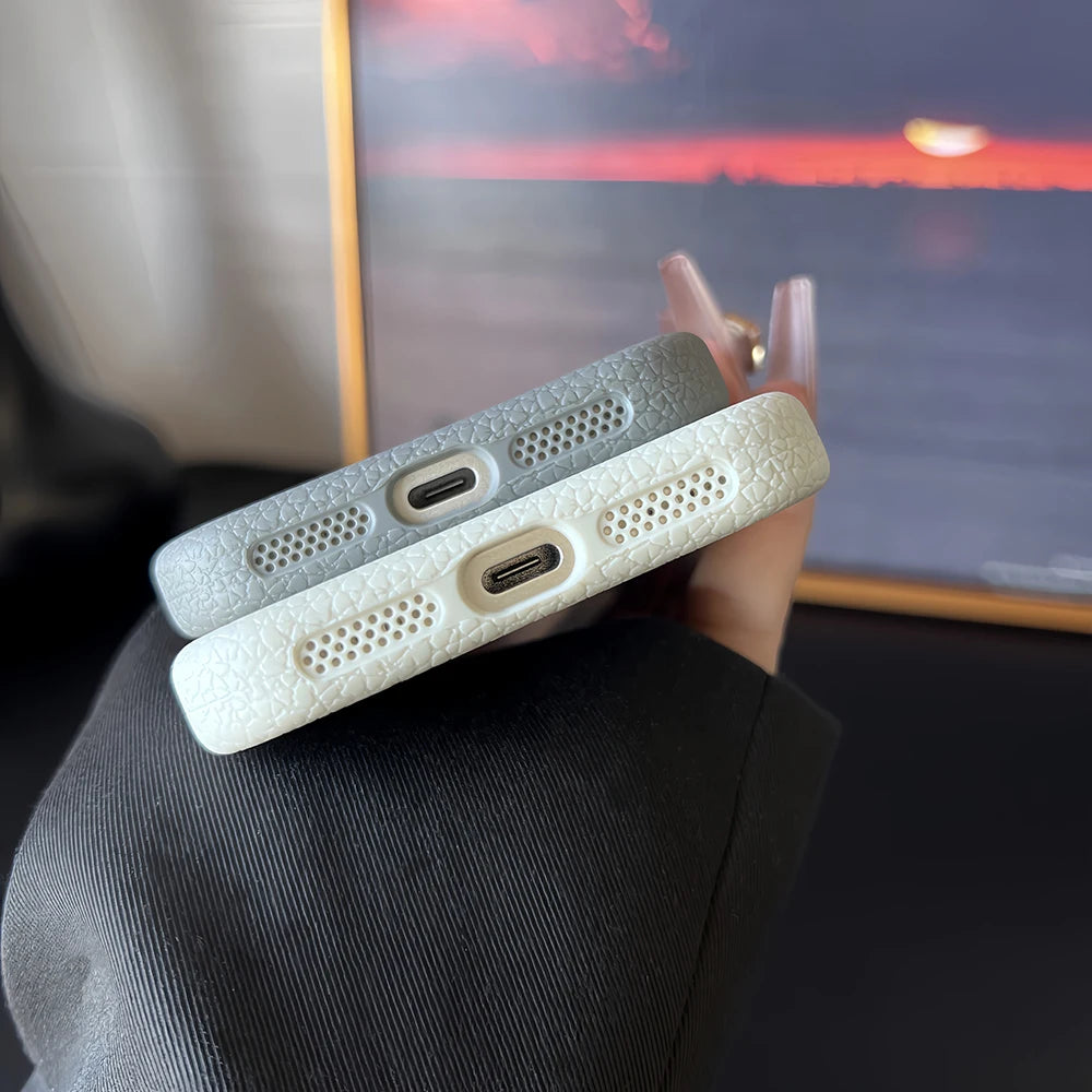 Frosted Hit Color Lichee Pattern Magnetic Phone Case For iPhone 17 Air 16 15 14 13 12 11 Pro Max Plus For Magsafe TPU Soft Cover