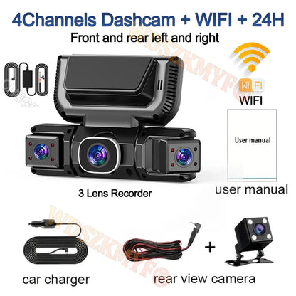 New WIFI 4Channel 360 Degree  Car Dvr 1080P Video Recorder WiFi APP Dashcam 24h Parking Monitor Rear View Camera Car Recorder