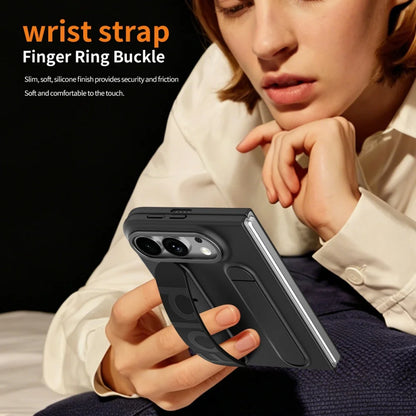 For iPhone Duo Cases Luxury Wrist Strap Bracket Stand Holder Case for iPhone Duo 18 Fold Solid Color Built-in Front Film Cover