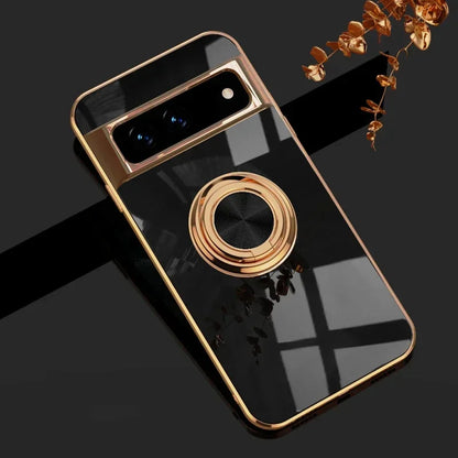 Stylish Plating Soft Silicon Shockproof Case for Google Pixel 10 9 8 7 Pro XL 9A 8A 7A Car Magnetic Ring Bracket Protect Cover