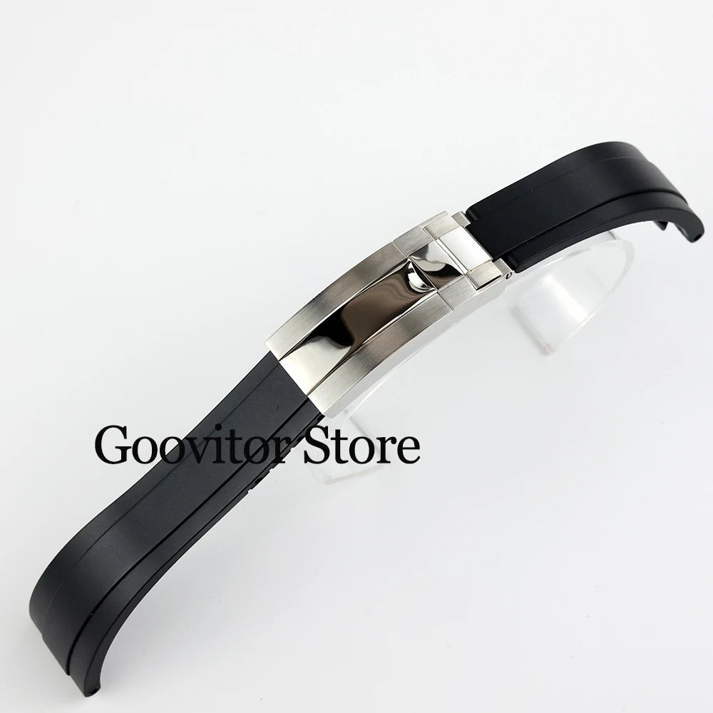 High quality 20mm width rubber strap black/rose gold/silver Folding safety buckle fit sub gmt yacht-master NH35 watch case 40mm