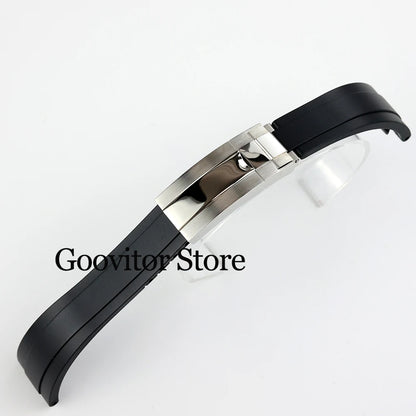 High quality 20mm width rubber strap black/rose gold/silver Folding safety buckle fit sub gmt yacht-master NH35 watch case 40mm
