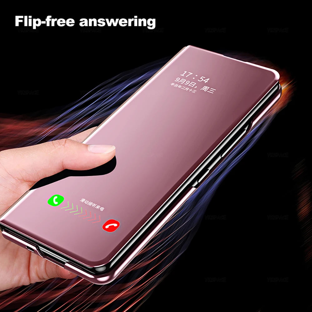 6 Colors Mirror Clear View Stand Flip Case For Samsung Galaxy Z Fold 2 3 4 5 6 7 8 Ultra Full Cover Folding Plathing Phone Cover