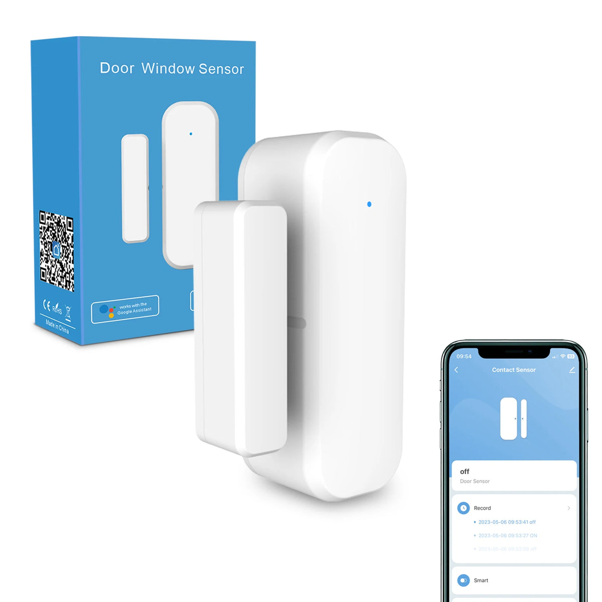 Tuya Door and Window Magnetic Smart Sensor with Zigbee and Wi-Fi connectivity, compatible with Alexa and Google Home