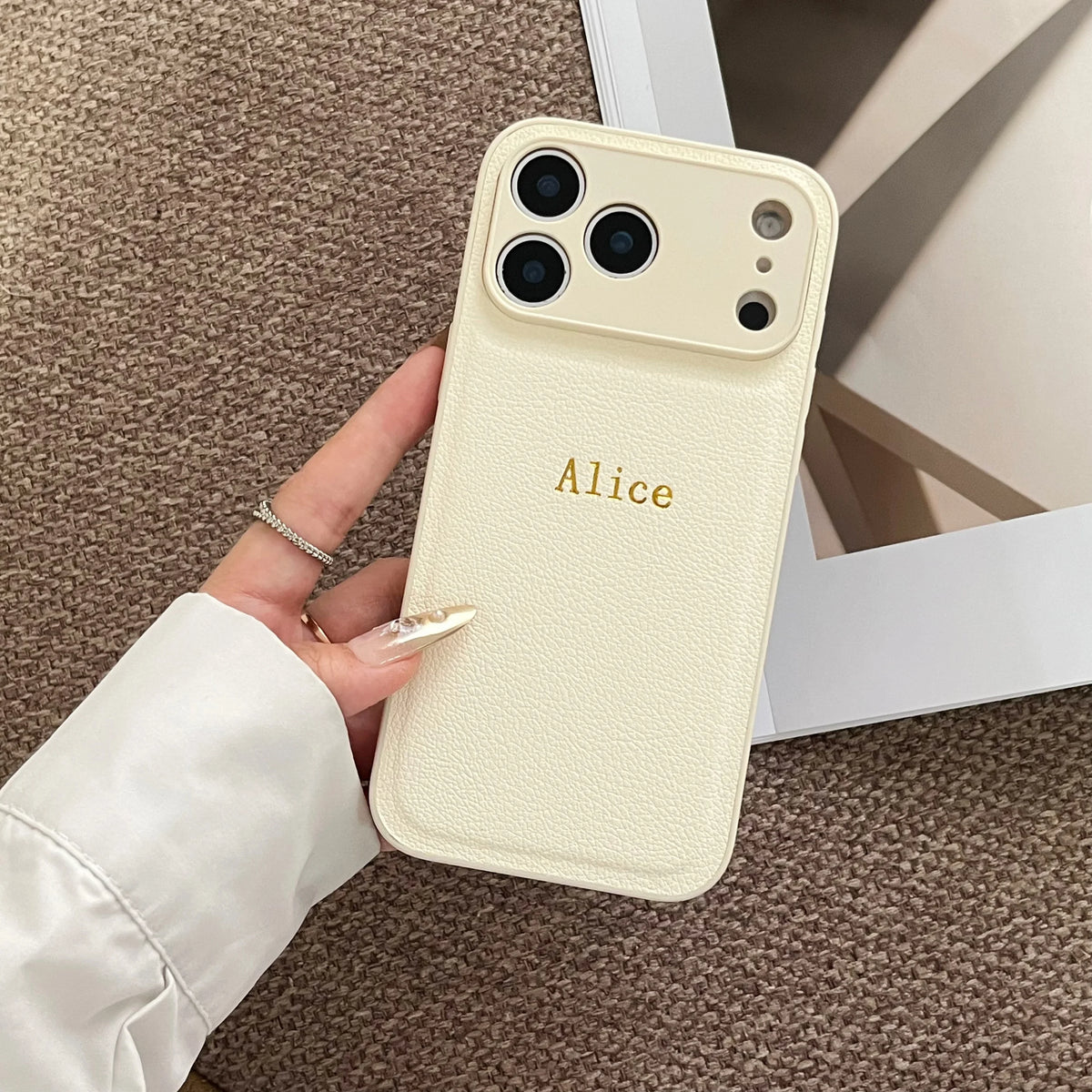 Personalized Customized Name Color Faux Leather Case For iPhone18 17 16 15 14 13 Pro Max Plus 17Air Hot Gold Foil Engraved Cover