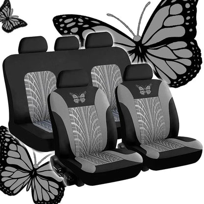 Car Seat Cover Full Set, Universal Butterfly Pattern Embroidery Auto Seat Cover Set