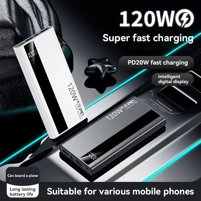 Lenovo 500000mAh High Capacity PowerBank 120W Super Fast Charging Portable External Battery Powerbank for iphone Samsung Huawei