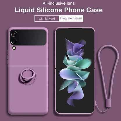 Luxury Liquid Silicone Ring Holder Magnetic Bracket Phone Case For Samsung Galaxy Z Flip 3 4 5 6 7 8 Flip8 Flip7 5G Back Cover