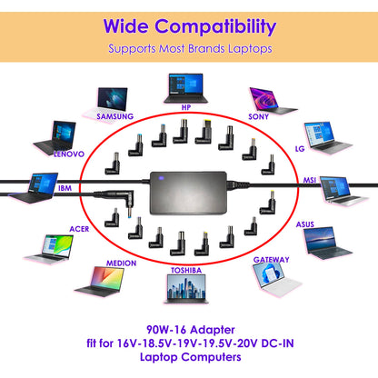 90W Universal Laptop Charger for HP Stream ENVY x360 Dell Latitude Inspiron XPS Chromebook Acer Aspire Swift Asus Vivobook Sony