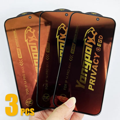 3pcs Colorful Privacy Tempered Glass ESD Screen Protector Anti Spy Film For iPhone Duo 18 Pro Max 17 Air 17E 16 Plus 15 14 13