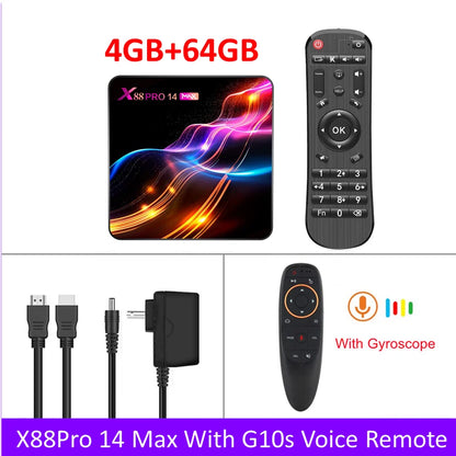 X88 Pro 14 Max Android 14.0 Smart TV Box RK3528 2,4G/5G WIFI6  4K HD BT5.0 H.265 decoder Media Streaming Player for internet TV