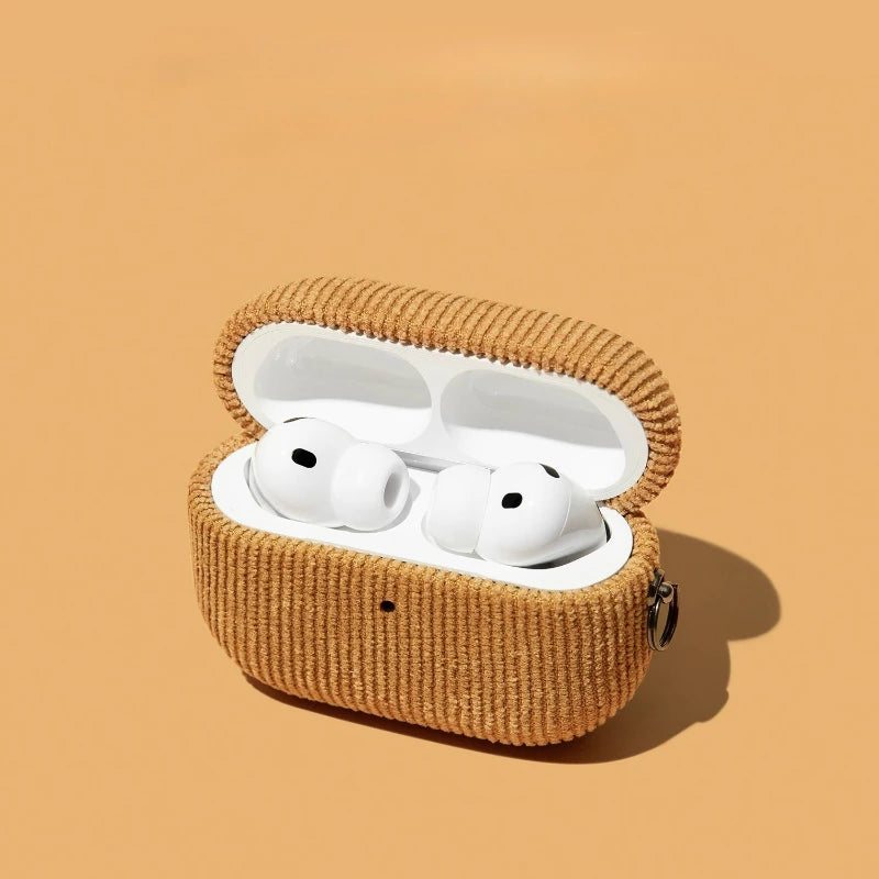 Matte Corduroy Fabric Hook Earphone Case For Apple Airpods 1 2 3 4 Pro 3 2 Wireless Bluetooth Earphone Anti Scratch Cover  ﻿