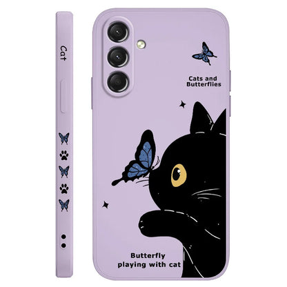 Cat Butterfly Phone Case For Samsung Galaxy S25 S24 S23 S22 S21 S20 S10  Ultra Plus FE Note 20 Ultra 10 Plus Cover