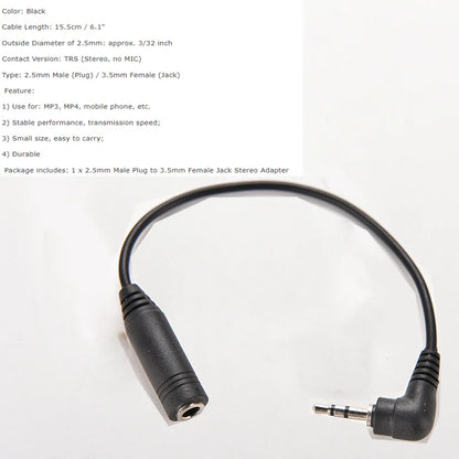 2.5mm Male Plug to 3.5mm Female Jack Stereo AUX Audio TRS Adapter Converter