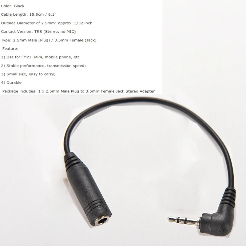 2.5mm Male Plug to 3.5mm Female Jack Stereo AUX Audio TRS Adapter Converter