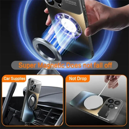 New Titanium Metallic Luxury Matte Case For iPhone 16 15 14 13 12 17 Pro Max Plus For Magsafe Glass Lens Camera Protection Cover