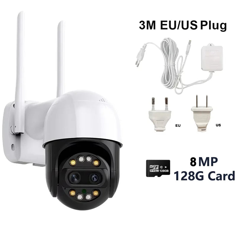 8X Digital Zoom 8MP PTZ WiFi Camera Dual Lens Night Vision Human Detection CCTV Video Surveillance Camera 4K Security IP Camera