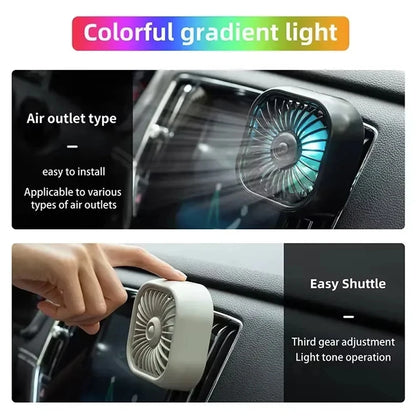 Summer New Mini USB Car Fan, 3 Speed Adjustable, Air Vent Mount with Colorful Light, Auto Cooling Fan Car Accessories