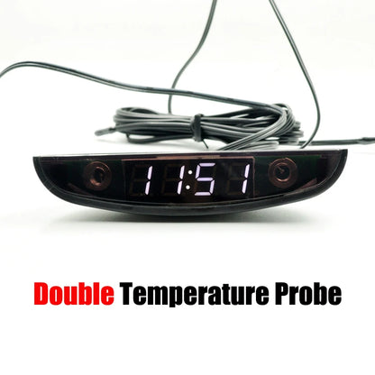White Red Blue Green 12-24V Moon Type Thermometer Voltmeter Clock LED Display Car Dashboard Clock Dual Temperature Sensor
