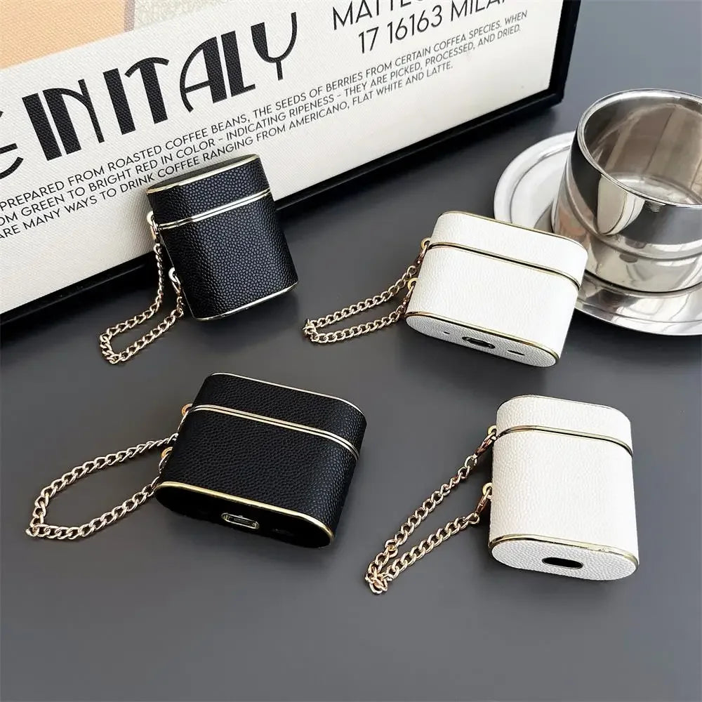 Bucket Bag Earphone Case for Apple Airpods 1/2/3Pro2 High Quality Electroplated Leather Soft Case with Pendant Chain Fashionable