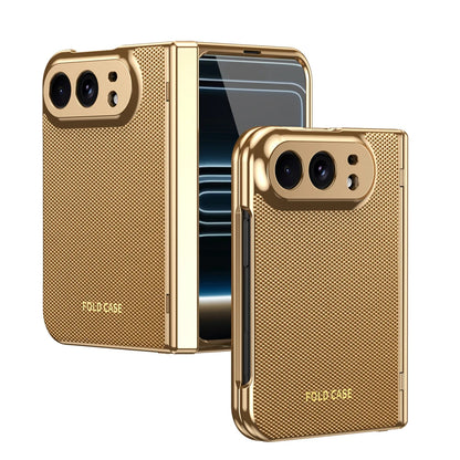 KEYSION Luxuxy PU Leather Fold Phone Case for iPhone Duo Plating Hard PC Shockproof Back Cover With Hinge+HD Screen Protector