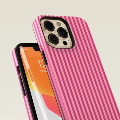 Luxury Striped Pink on Pink Phone Case for iPhone 16 15 14 13 12 11 Pro Max Plus Luxury Magnetic Double-layer Back Cover