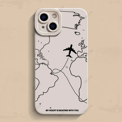 Travel-nspired Airplane Route Desian Phone Case For iPhone 17 16 15 14 13 12 11 Pro Max Mini 8 7 Plus XR XS Soft Silicone Covers