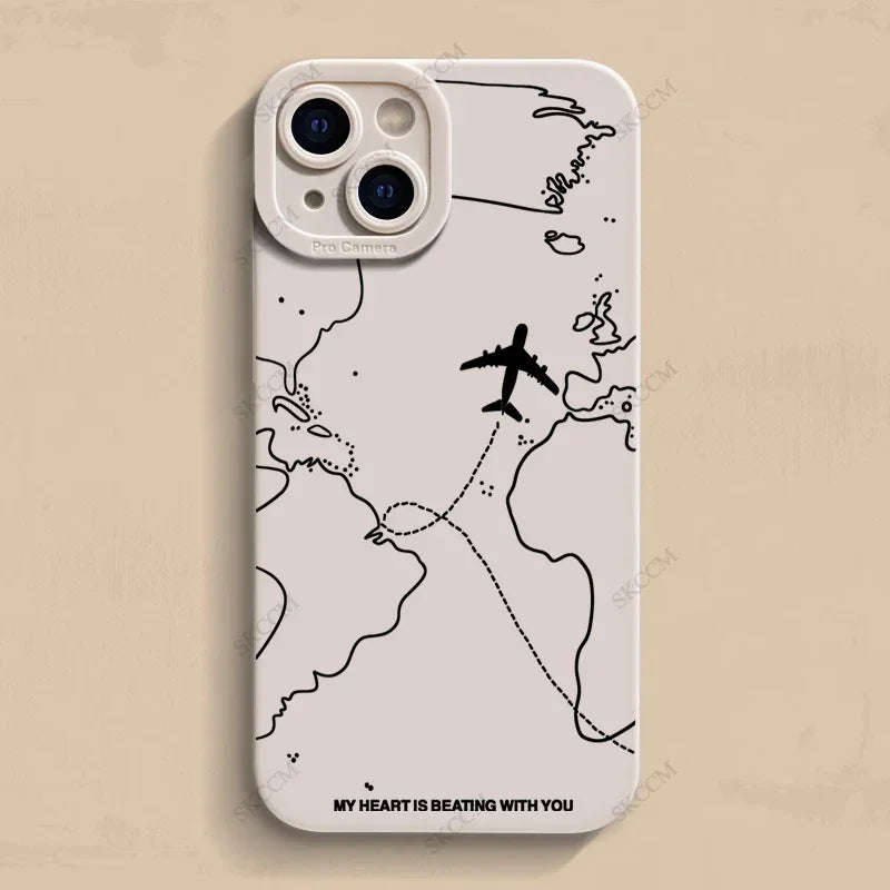 Travel-nspired Airplane Route Desian Phone Case For iPhone 17 16 15 14 13 12 11 Pro Max Mini 8 7 Plus XR XS Soft Silicone Covers