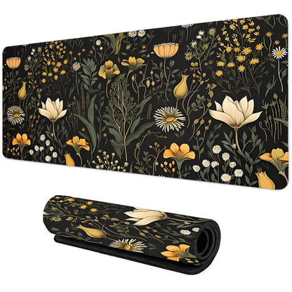 Botanical Green Floral Plant Mouse Pad Large Desk Pad Non-Slip Gaming accessories Mouse Mat Stitched Edges for Office and Home