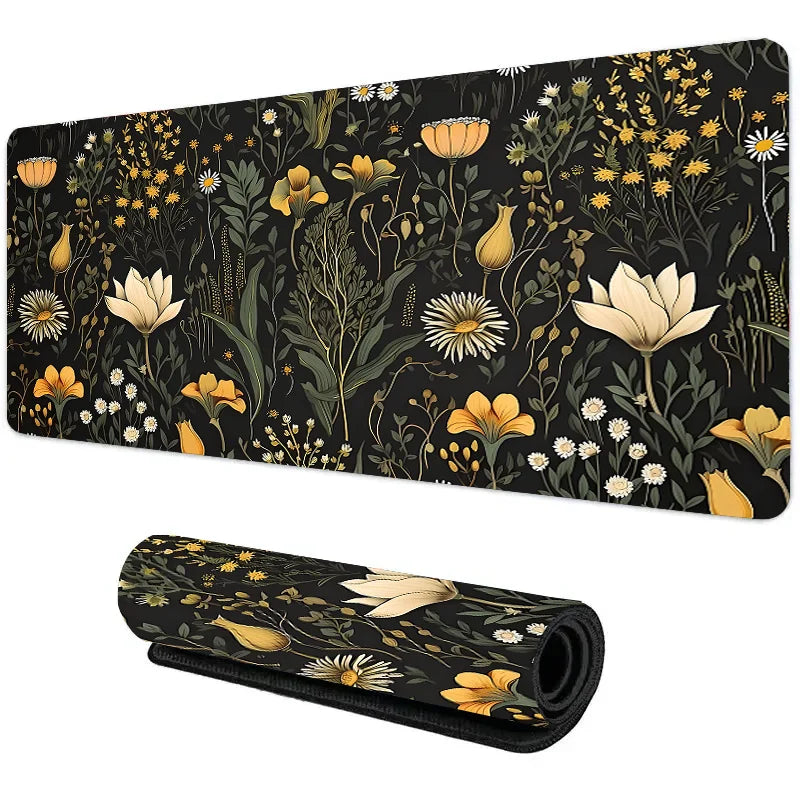 Botanical Green Floral Plant Mouse Pad Large Desk Pad Non-Slip Gaming accessories Mouse Mat Stitched Edges for Office and Home