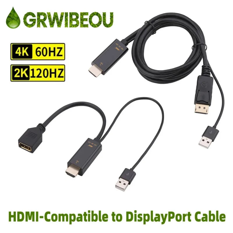 4K@60Hz 2K@120Hz HDMI-Compatible to DisplayPort Cable HDMI-Compatible Source To DP Display Monitor Cable for PC Laptop PS5 Xbox