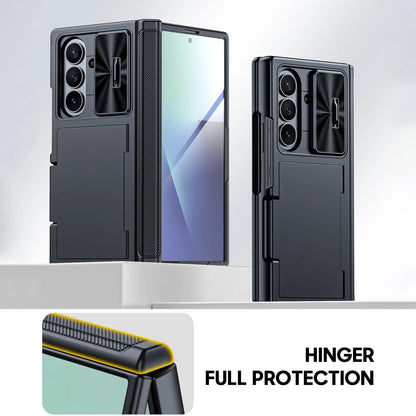 for Galaxy Z Fold 7 Case,RFID Wallet with Cards Holder,Hinge Cover,Camera Cover,Shockproof Silicone Protective Phone Case-Black