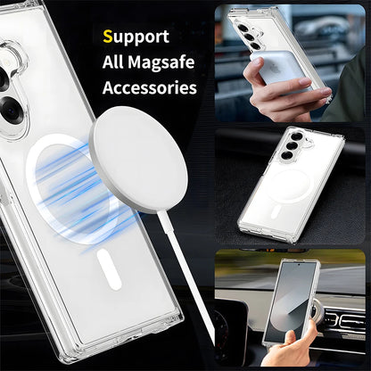 Magnetic Flip Phone Case with Transparent Back - Shockproof Bumper, Anti-Scratch Coating, Reinforced Edges & Durable Material for Samsung Galaxy Z Fold 7, Z Fold 6, Z Fold 5, Z Fold 4, Z Fold 3 | Drop Protection, Modern Prote
