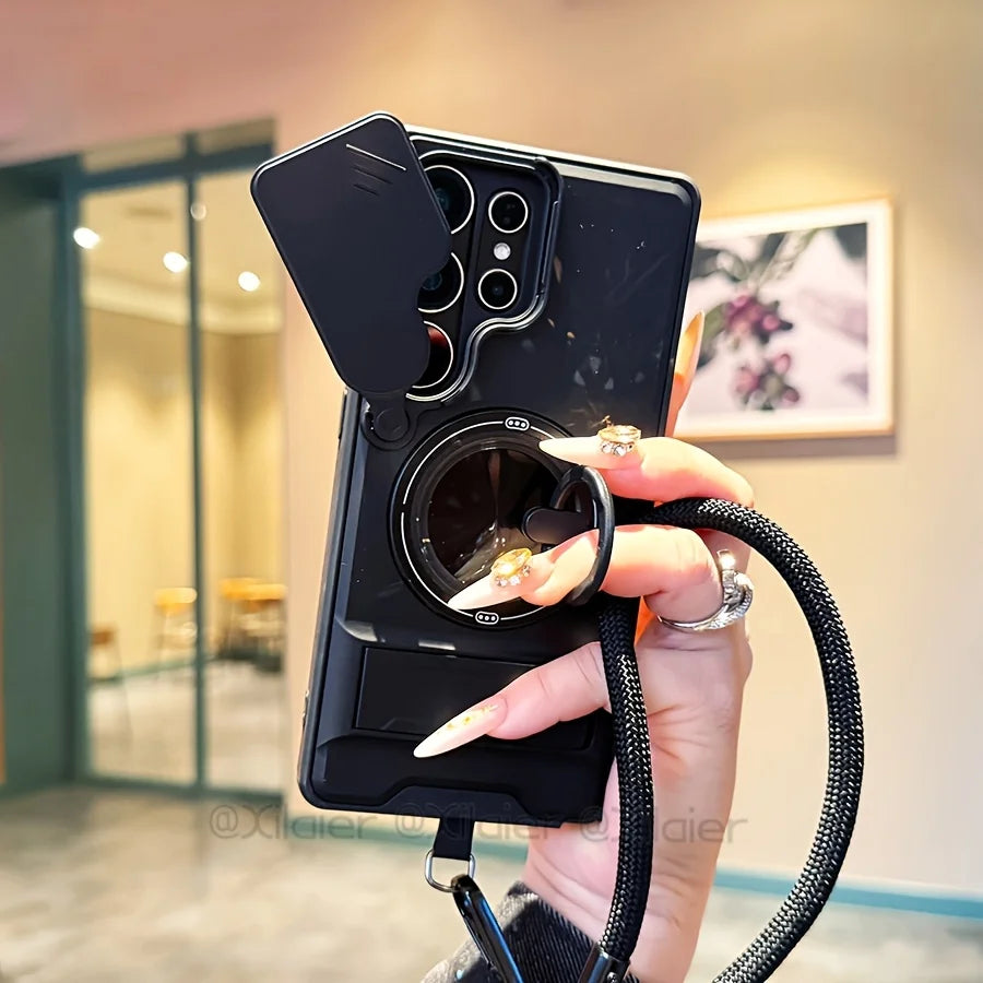 for Samsung Galaxy S26 S24 S23 Ultra S25 Edge FE Multifunctional Phone Case. with Lanyard,  Stand,for Car Mounts.