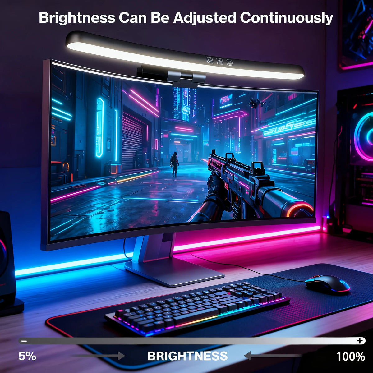 Monitor Light Bar Curved, RGB Backlight, Computer Screen Lamp Dual Light Source with Touch Control Home Office Gaming Desk Lamp
