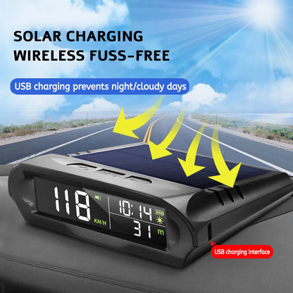 GPS Head Up Display Solar Digital Car Speedometer With Temperature/Altitude Over-Speed Fatigued Driving Reminder
