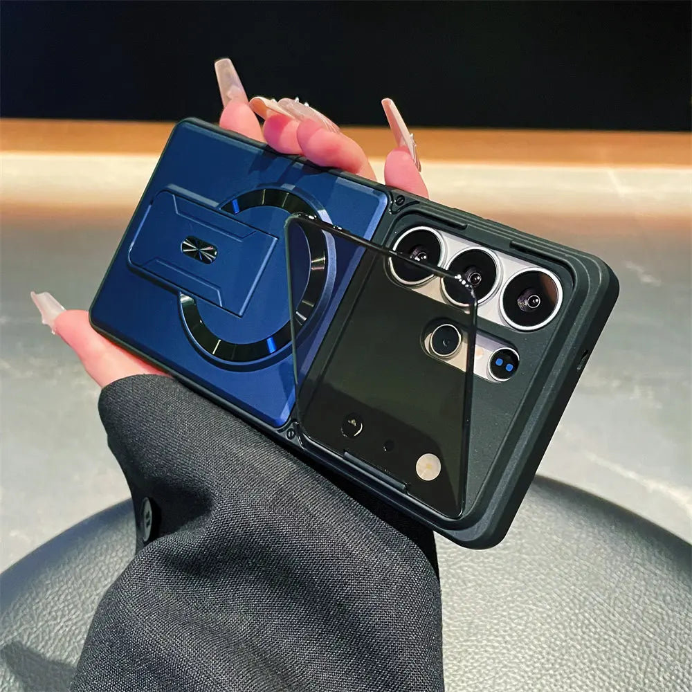 Luxury Invisible Kickstand Magnetic Case for Samsung Galaxy S26 S25 S24 S23 Ultra A57 A56 A37 A36 A17 A16 Lens Protection Cover