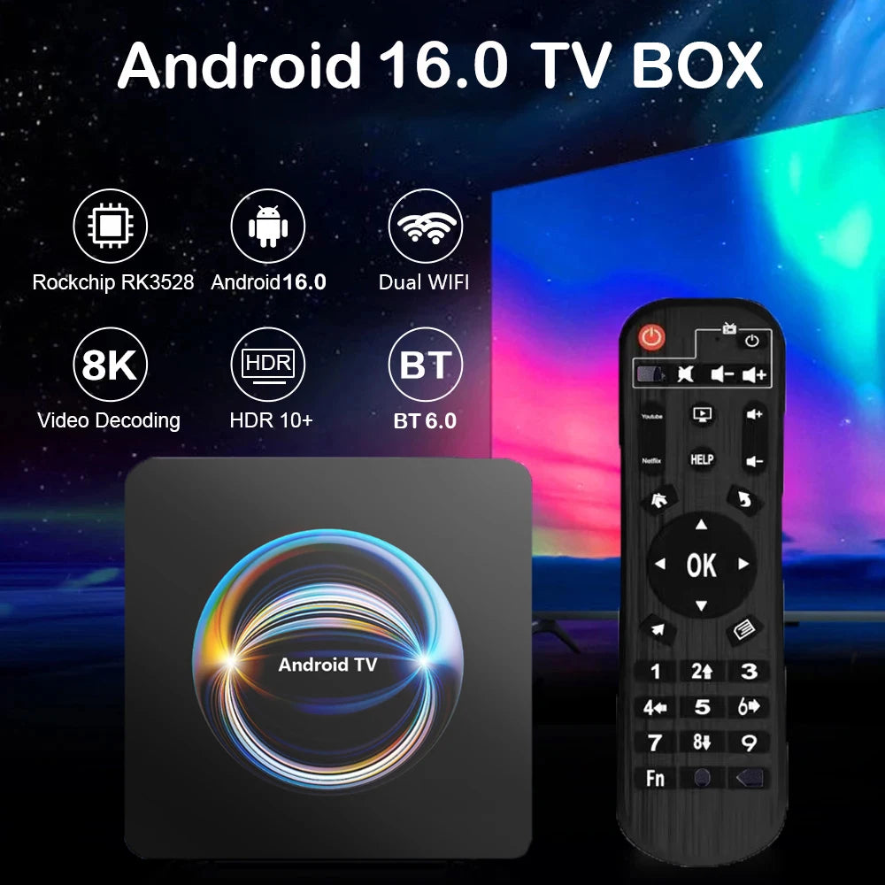 Original Android 16 X66 Smart TV Box 32GB 64GB 128GB 256GB RK3528 Bluetooth 6.0 Dual Wifi 2.4&5G Wifi6 8K Video AV1 Media Player