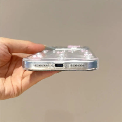 Cute 3D Pink Bowknot Pearl Glitter Clear Phone Case For iPhone 17 18 Pro Max 16 15 12 11 14 13 Lovely Shockroof TPU Soft Cover