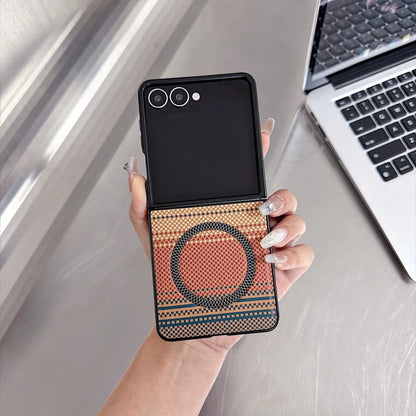 Business Color Blocking PU Leather for Magsafe Case For Samsung Galaxy Z Flip 8 7 FE 6 5 4 3 Magnetic Shockproof Hard PC Cover