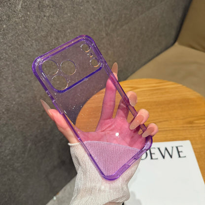 Bling Glitter PC TPU Hybrid Case for Apple iPhone 18 17 16 15 Pro Max Hard Clear Transparent Lens Protection Soft Bumper Cover