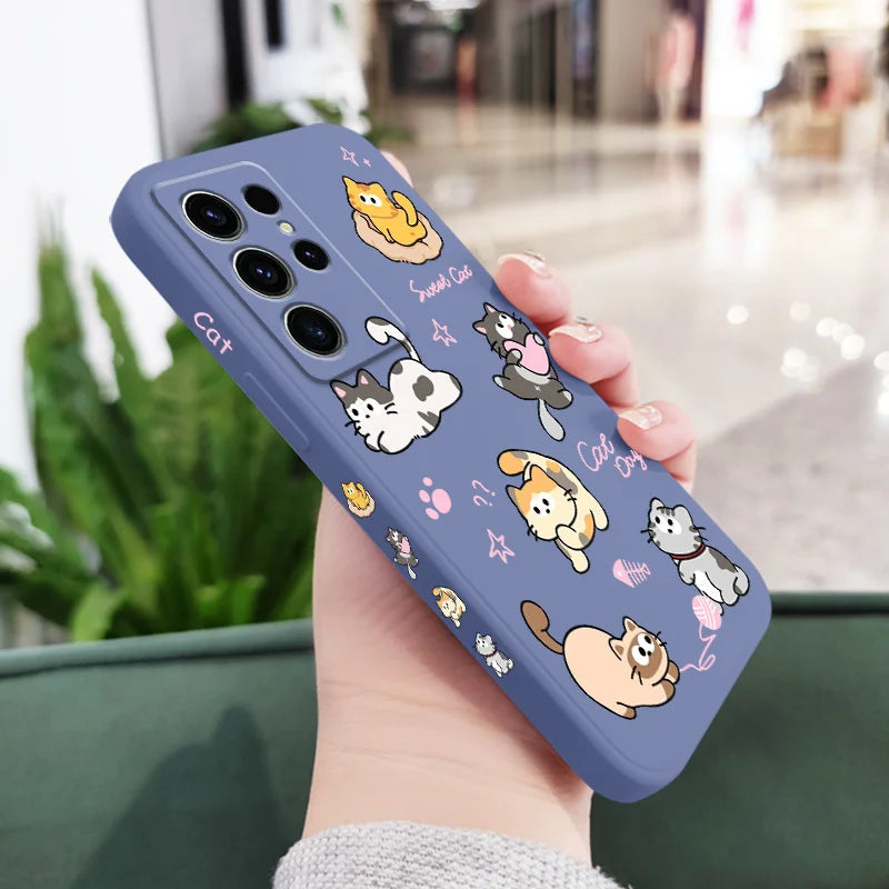 Cat String Ball Phone Case For Samsung Galaxy S25 S24 S23 S22 S21 S20 S10 S10E Ultra Plus FE Note 20 Ultra 10 Plus Cover