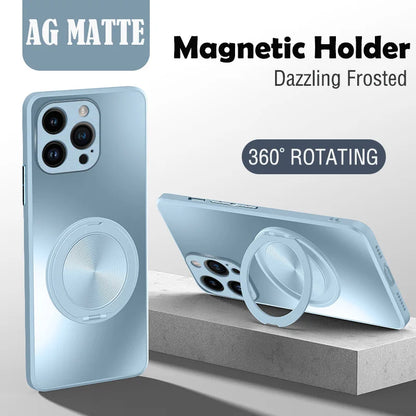 For iPhone 17 Air 16 16E 15 14 13 12 11 Pro Max Plus Mini Hard Case Matte Kickstand Ring Magnetic Back Cover Phone Shell Fundas