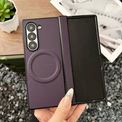 High End Carbon Fiber PU Hinge For MagSafe Phone Case For Samsung Galaxy Z Fold 8 Ultra 7 6 5 4 Magnetic Wireless Charging Cover