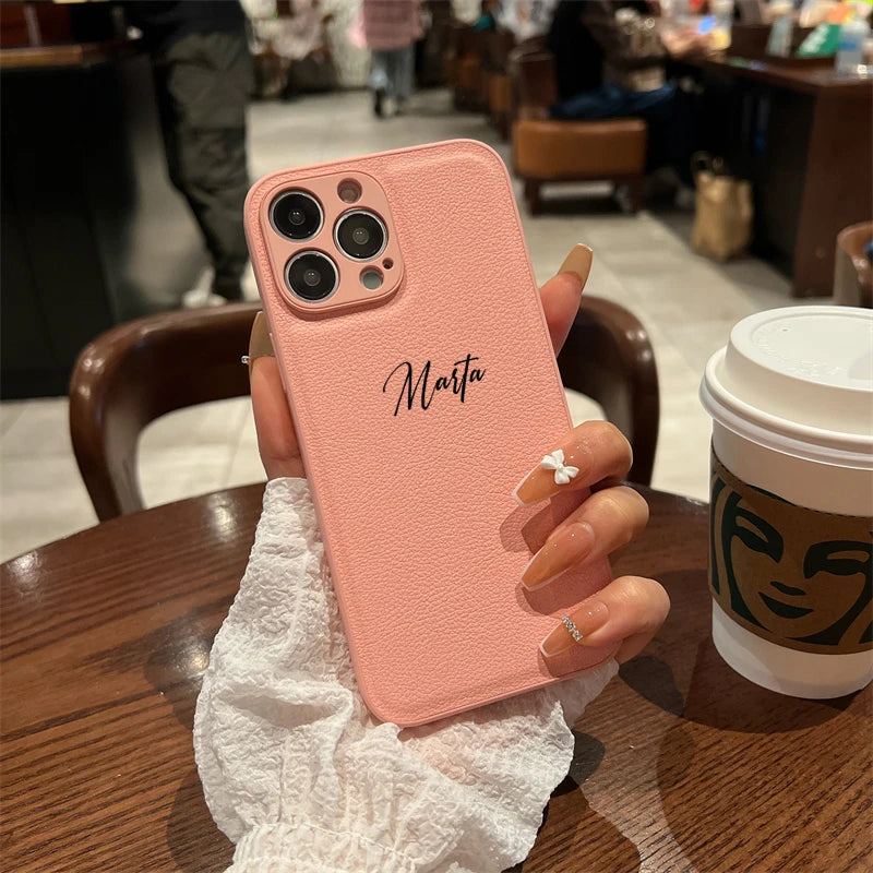 15 16 17 18Pro Max Case DIY Name Personalised Customized Leather Luxury Cover For iPhone 11 12 13 14 15 16 17 Air 18Pro Max Gift