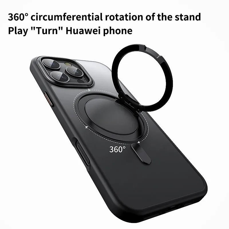 Transparent Phone Case for iPhone 17 Pro Max 16 Plus 15 14 With Magnetic MagSafe Rotating Bracket Shock Proof Protective Cover